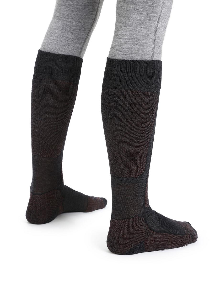 Men's Icebreaker Merino Ski+ Medium Over the Calf Socks Jet Heather / Espresso | CA 1920LISH